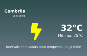 El temps avui 3 de Agost de 2026 a Cambrils segons l’AEMET